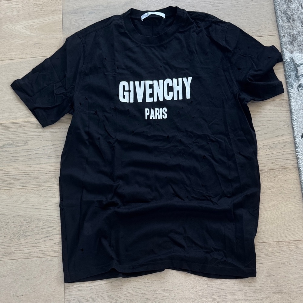 Givenchy Black Tee with White Logo (distressed) - small